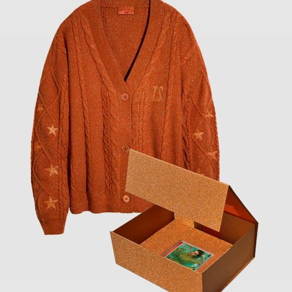 NEW Taylor Swift Life Of A Showgirl Orange Cable Knit Cardigan Sweater Box Set - Picture 1 of 16